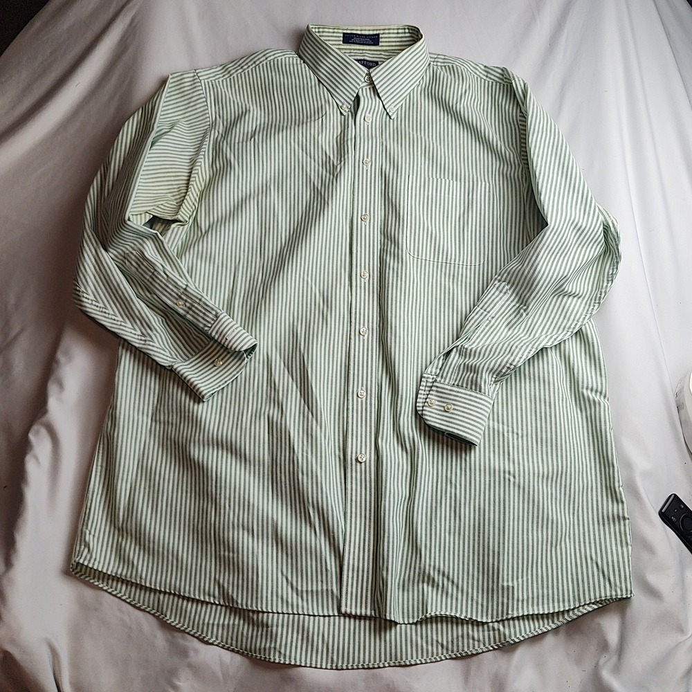 Stafford Essentials Oxford Shirt Green Stripe Men's Size 18